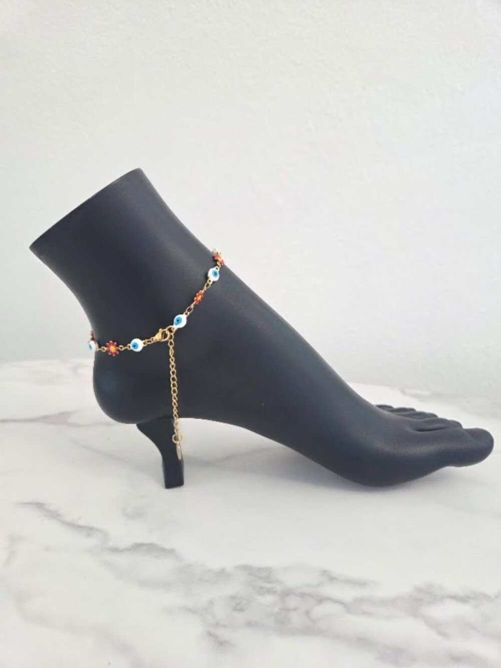 Evil Eye Daisy Flower Anklet Gold Plated Chain Anklet Bracelet - Picture 6 of 13